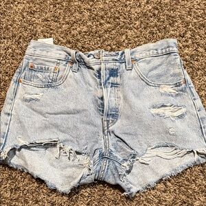 Levi's Faded Blue Ripped Jean Shorts